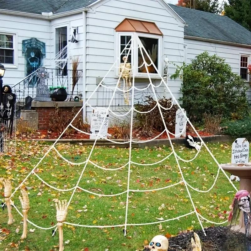 Halloween Triangle Spider Web,5m/7m Giant Simulation Spider Web,Halloween Props House Party Supplies Fake Webs Garden Decor