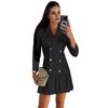 Herbst Frühling Damenkleid Zweireihig Schlanke Passform Plissierter Saum Umlegekragen Lange Ärmel V-Ausschnitt Formell Business Stil Büro M