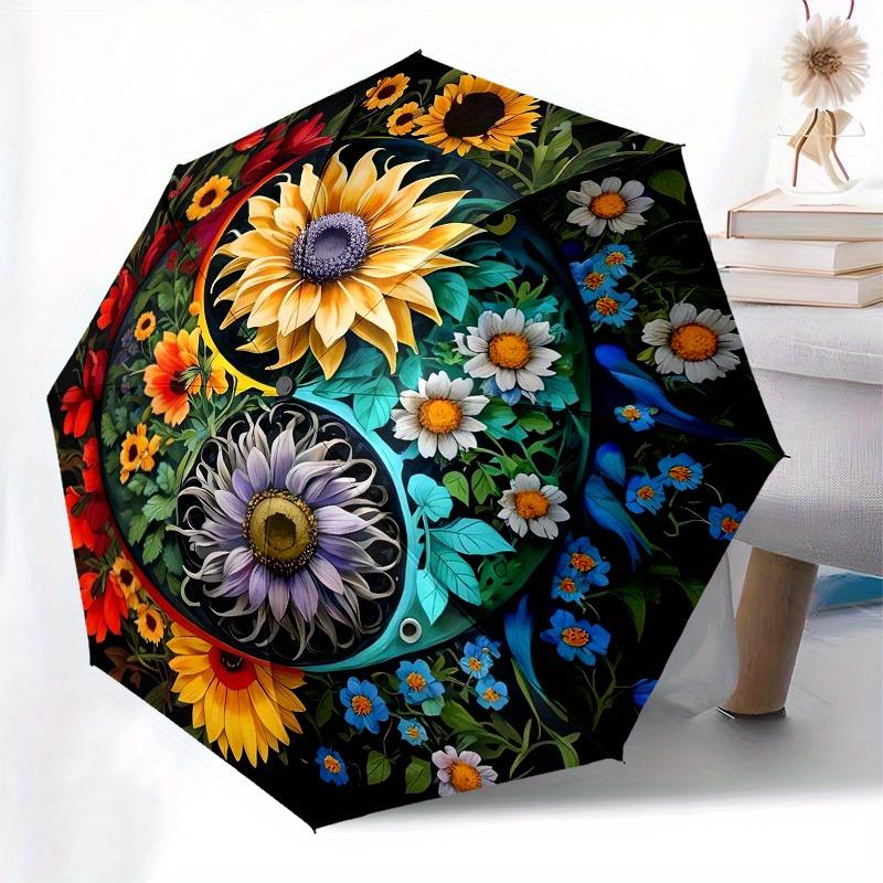 1pc Floral Yin-Yang Harmony Umbrella with Plastic Handle,Suitable for All Seasons Home Travel Outdoor UmbrellaM1331