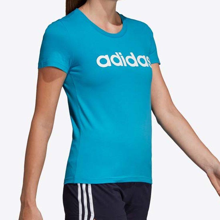 Adidas T Shirts Women's Blue Crew Neck Moderate Straight Fit DU0630