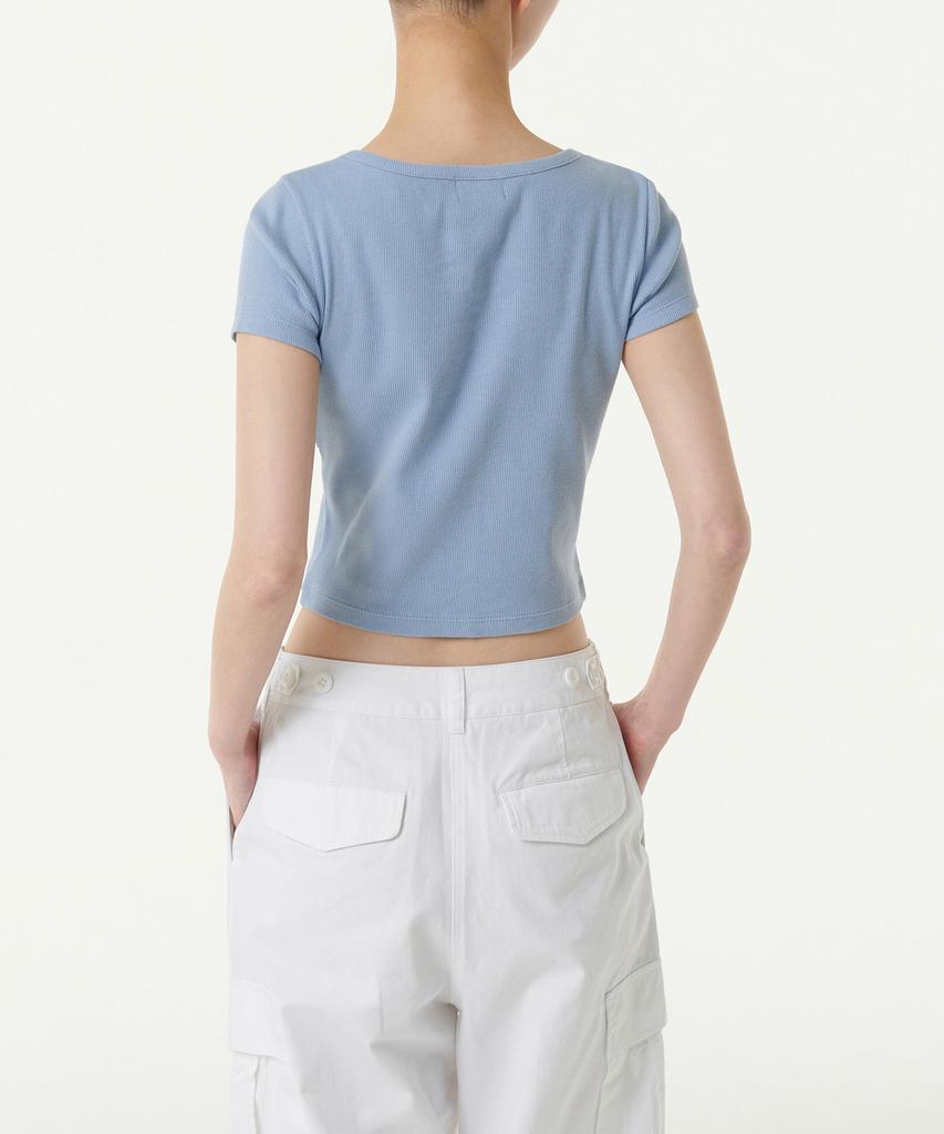 MUSINSA STANDARD WOMAN Women'S Slim Crop Square Neck Button T-Shirt [Cloudy Blue]