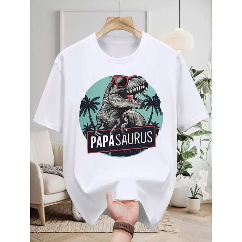 Men'S T-Shirt "PAPASAURUS" Dinosaur Daddy Print, Father'S Day Exclusive, Trendy Cool Dad Casual Breathable Top