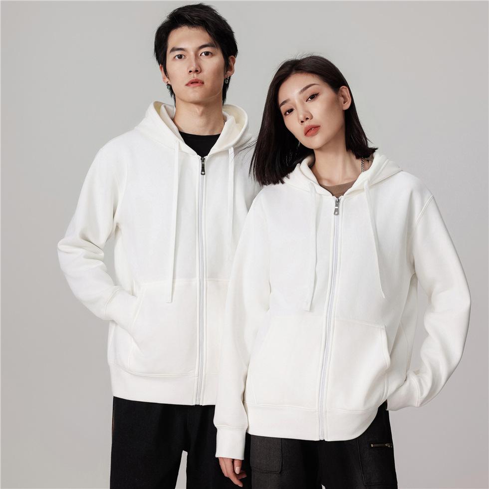 Höst Dubbelnålskvalitet Fleece Huva Dragkedja Fallande Axlar och Hårband, Par Kläder, Trendiga Klasskläder för Manliga och Kvinnliga Studenter