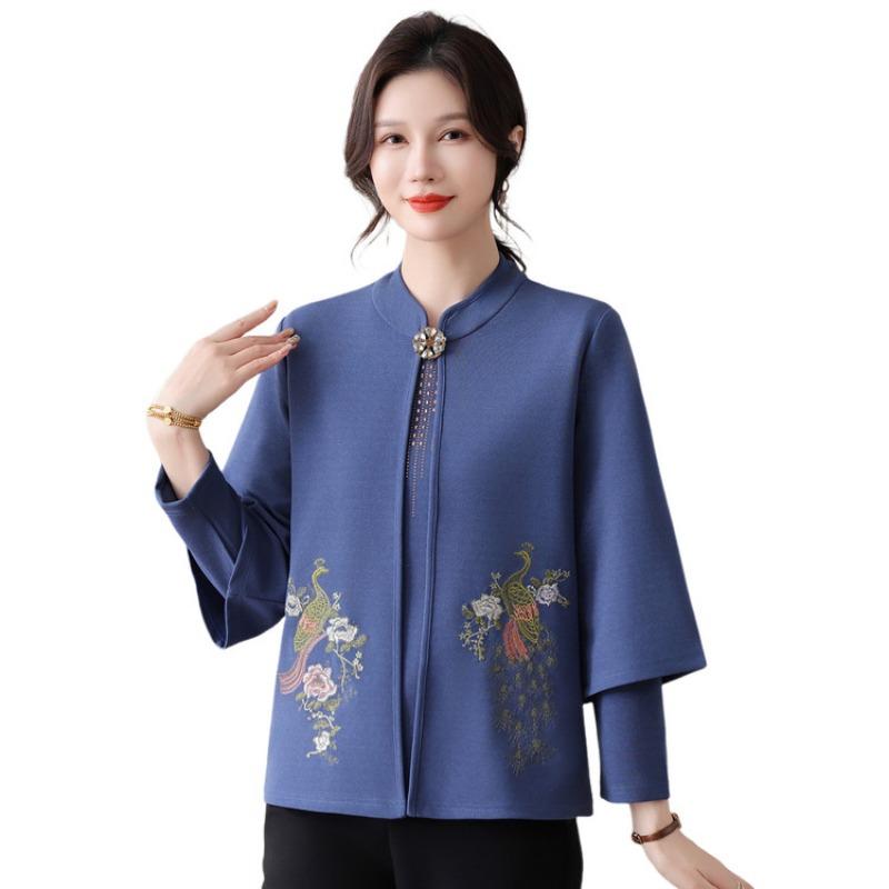 Autumn and winter cardigan middle-aged mother autumn knitted sweater new embroidered real two-piece coat women