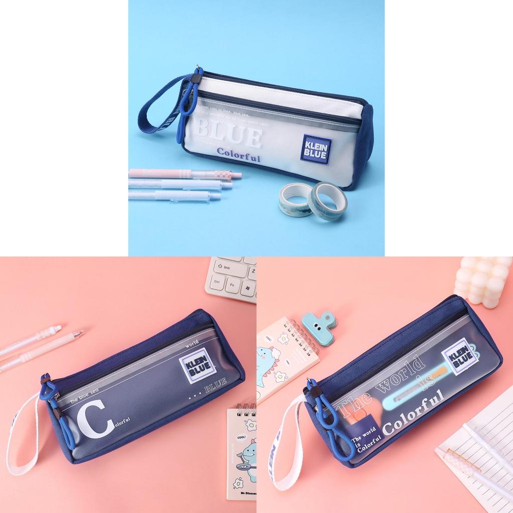 Clain Blue Pencil Case With Large Capacity And Zipper Closure For Students And Office Use