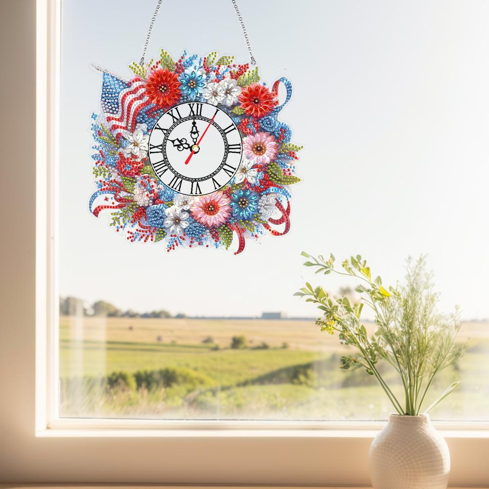 2D Flat DIY Acrylic Special Shape Diamond Painting Ornament with Clock Function 5D Hanging Clock Art Craft for Home Decoration