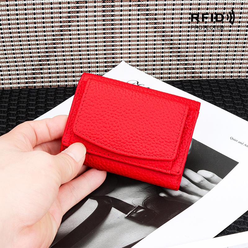 Kompaktowy portfel trójdzielny w stylu japońsko-koreańskim z prawdziwej skóry