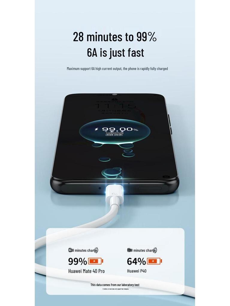 Kompatibles 66W Typ-C Super-Schnellladekabel für Huawei, Oppo, Honor, Vivo und universelle Android-Geräte.