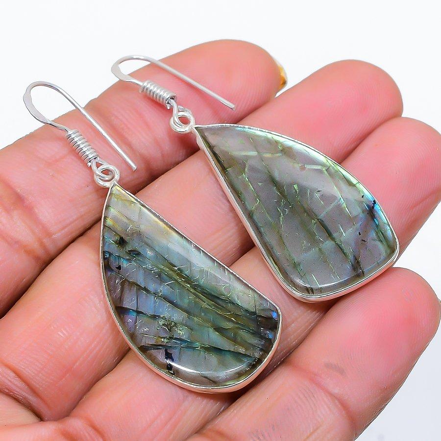 Labradorite Gemstone Handmade 925 Sterling Silver Jewelry Earring 1.97" GK-4780