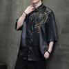 Summer Embroidery Shirt Men Ice Silk High Quality Casual Loose Short Sleeve Tops Retro Kung Fu Traditional Cardigan Mens