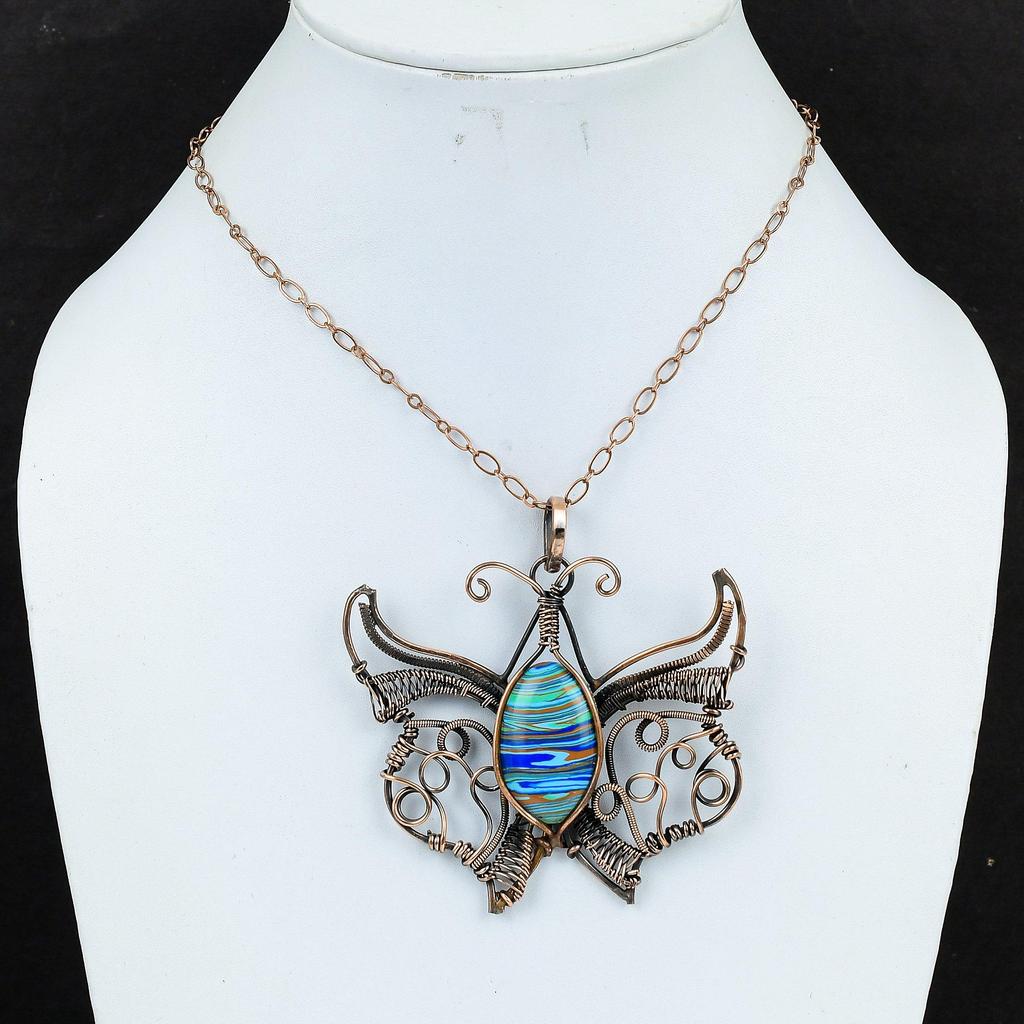 Rainbow Calsilica Pendant Copper Wire Wrapped Pendant Butterfly Pendant Gemstone Pendant Copper Wire Jewelry Gifts For Him Handmade Pendants