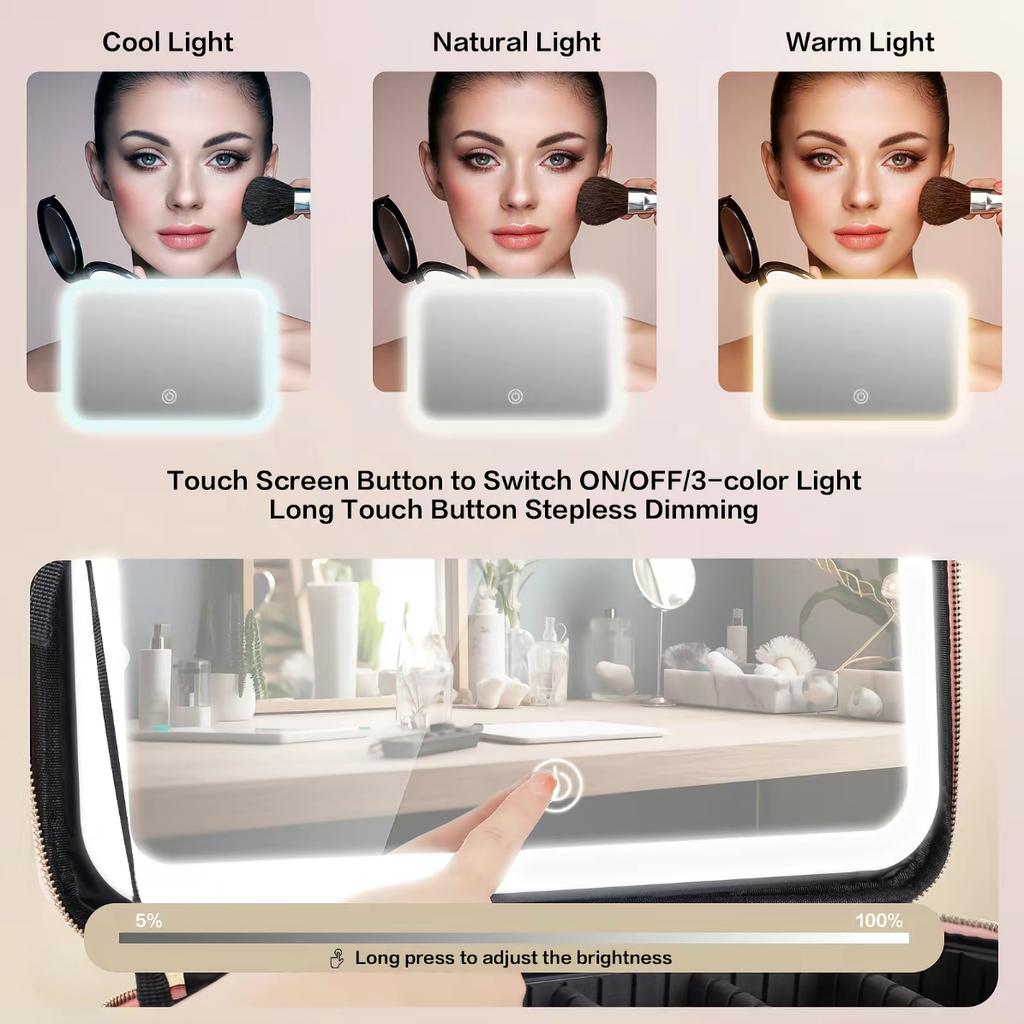 Portable LED Desktop Mirror Makeup Case with Personalized Foldable Design Large Capacity Makeup Storage Bag Essential for Beauty