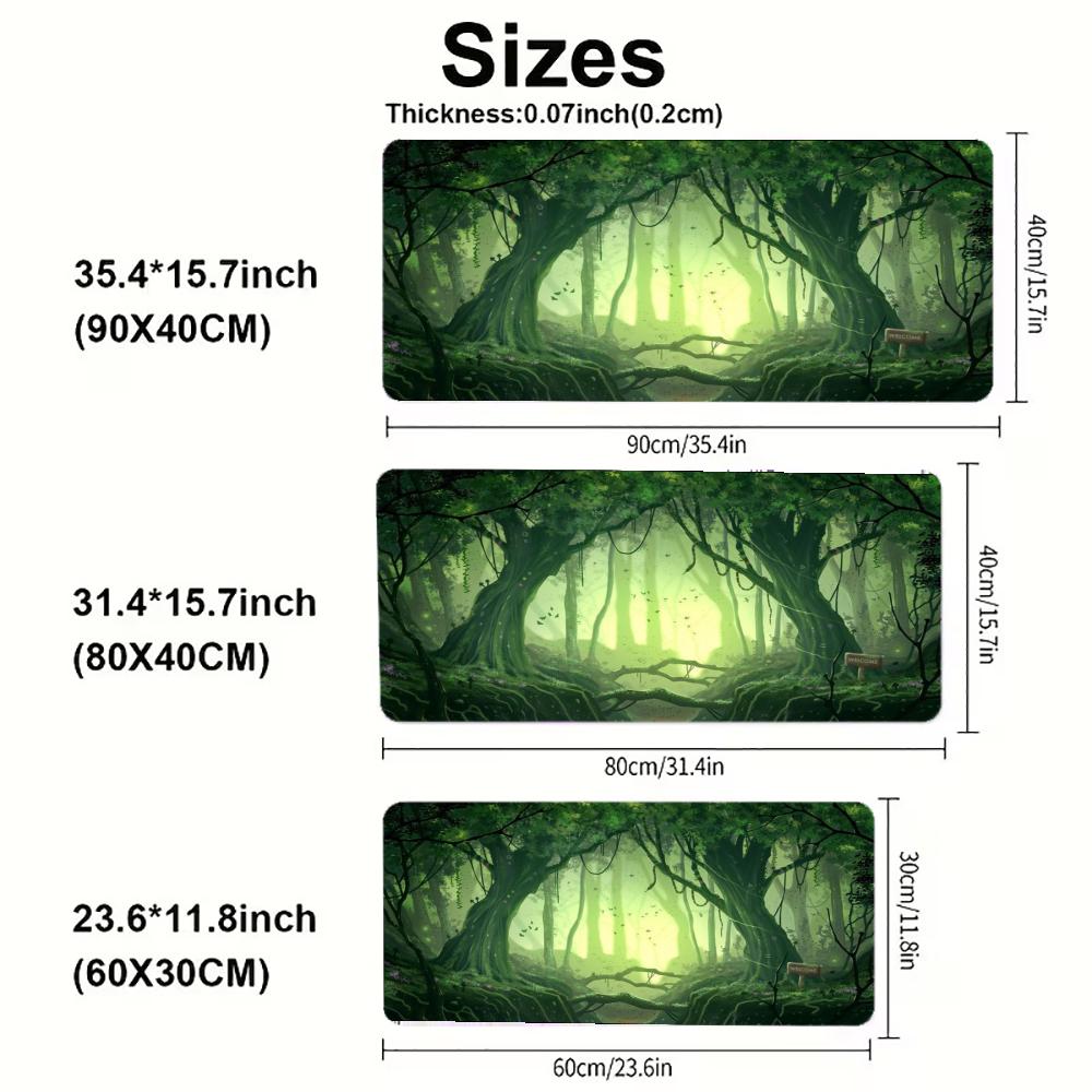 Large Gaming Mouse Pad Desk Mat Keyboard Pad Dark Mystic Green Ancient Forest Fantasy Landscape Non Slip Rubber Base Pc Laptop