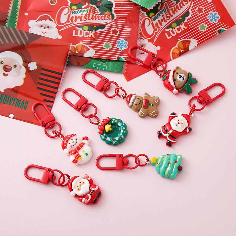 5Pcs Christmas Surprise Blind Bag Keychain Cartoon Santa Claus Snowman Tree Pendant Keyring Bag Hanging Decoration Festive Gift