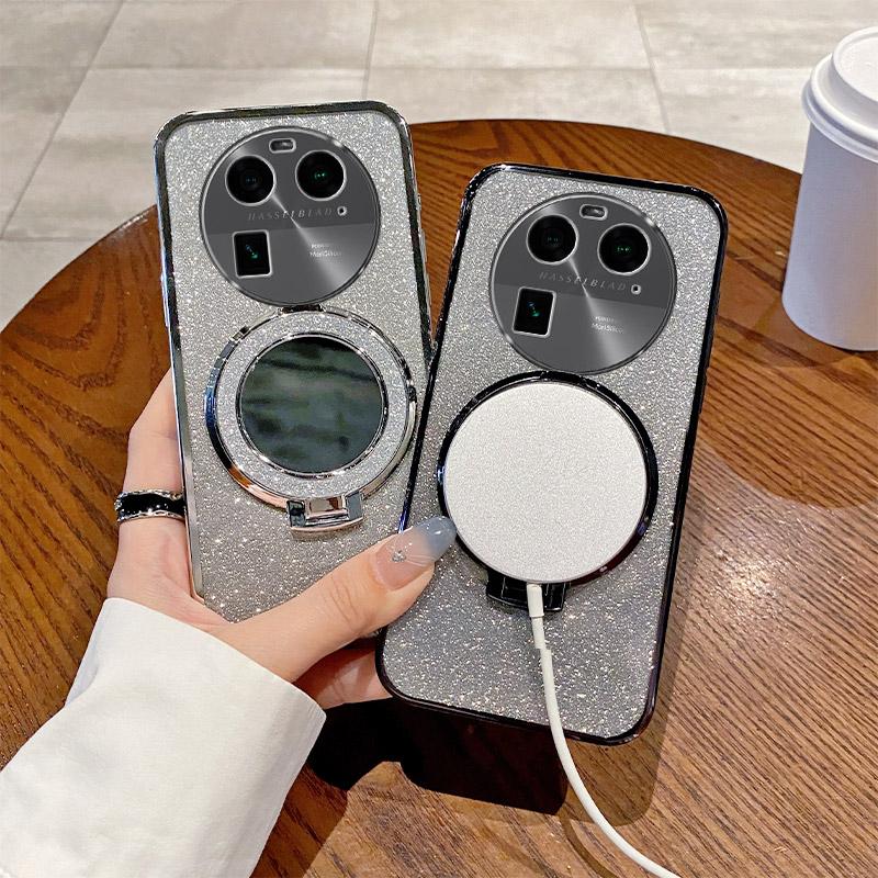 Mirror Luxury Fashion Glitter Case For OPPO F5 F7 F9 F11 F17 F19 Pro Find X6 K1 K5 K11 R17 Magnetic Bracket Soft Spakly Cover