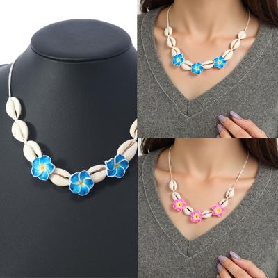 Stylish Ceramic Flower and Seashells Necklace Comfortable Stylish Jewelry Accessory for Women