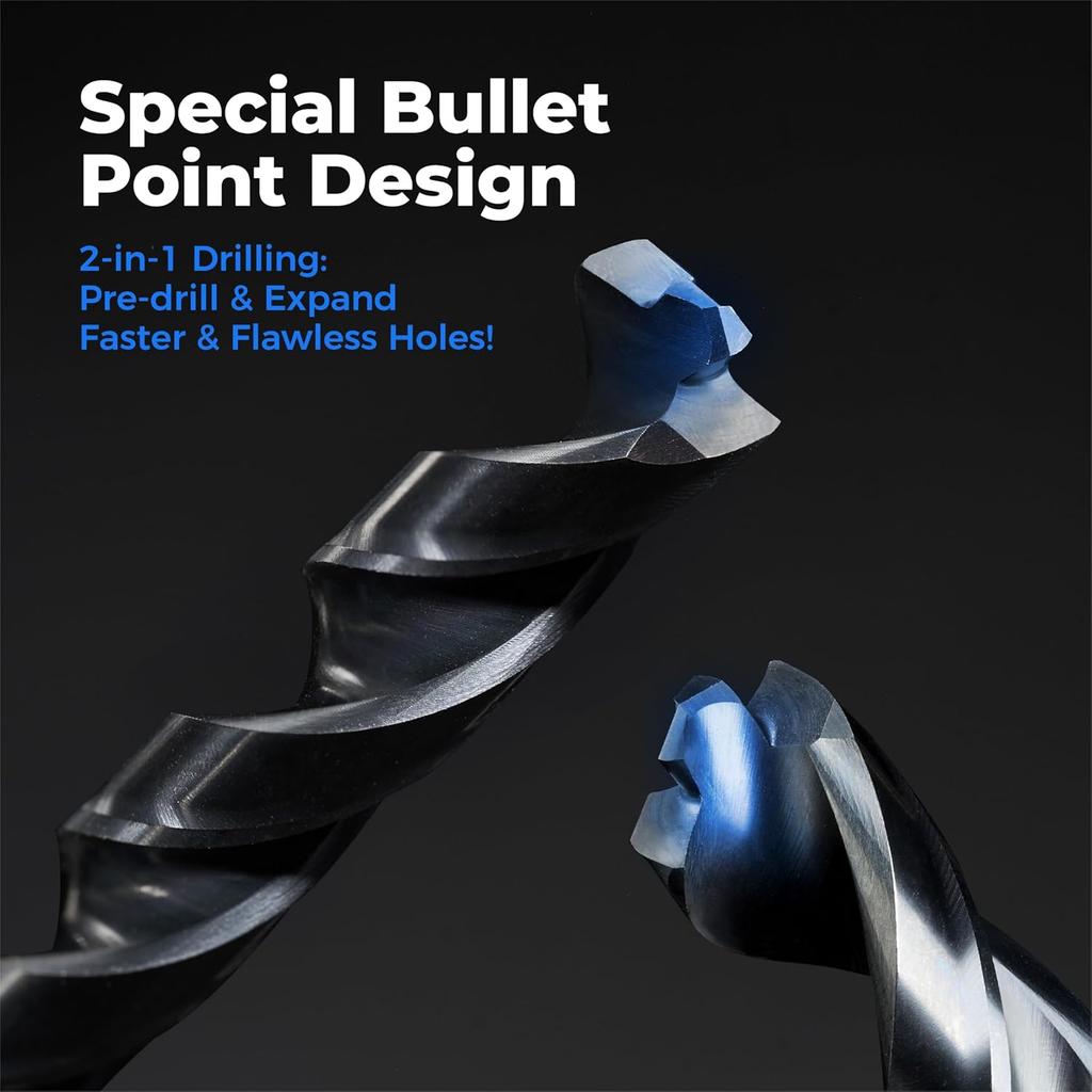 toolant Cobalt Drill Bit Set for Metal and Steel (Pro), Titanium Aluminum Nitride Coated (TiAlN) with Point Tip, for Hardened Metal, Stainless Steel,