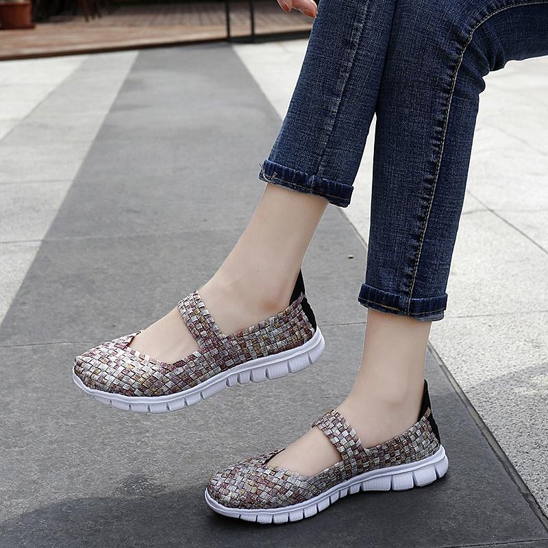 Summer Mary Janes Women Sandals Beach Lazy Shoes White Blue Casual Weave Soft Slip On Walking Color Sandals Large Size