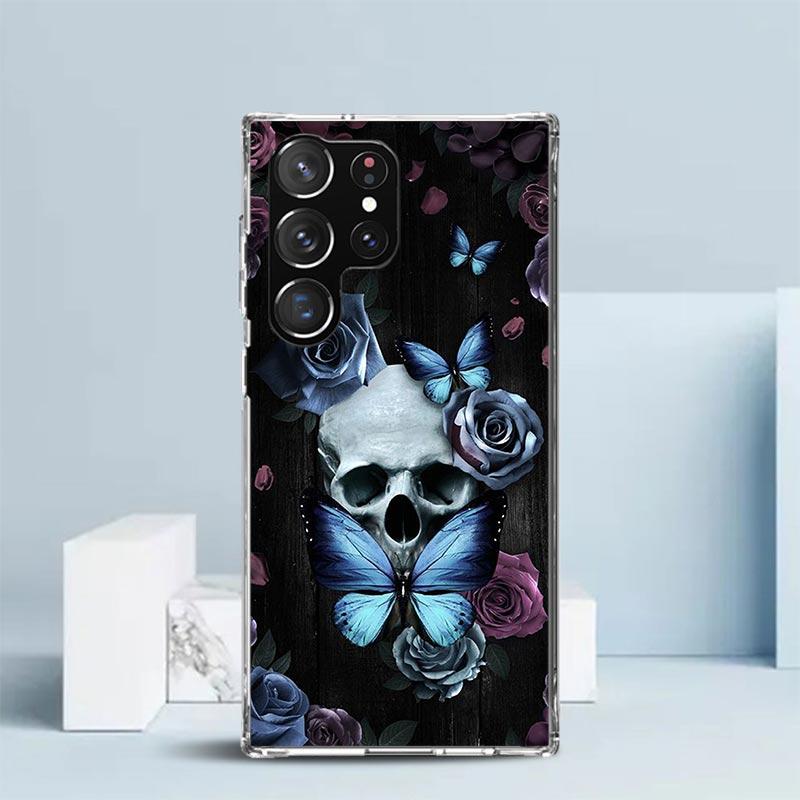 Retro Skull Butterfly Phone Case For Samsung Galaxy S24 S25 Edge S26 Ultra S22 S23 Plus S21 + S20 FE Soft TPU Back Cover Galaxy