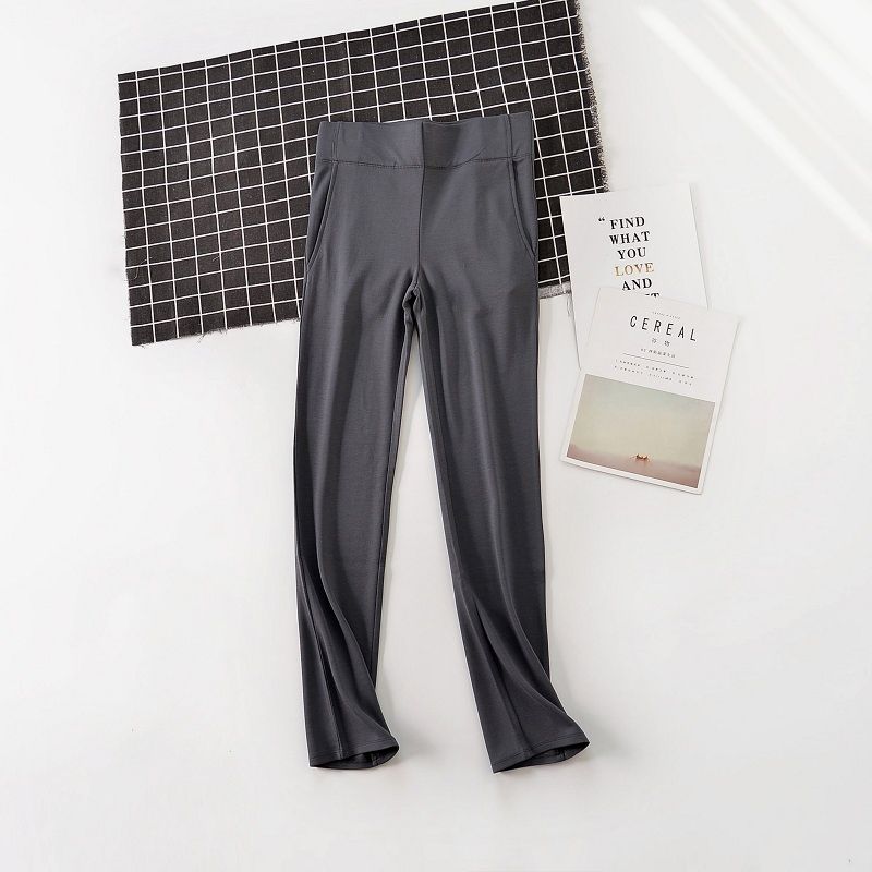 

Elastic High Waist Tapered Casual Pants with Pockets Fashion Spring & Fall Women s Trousers Slim Looking All-Matching Comfortable Multicolor 233 Gray L