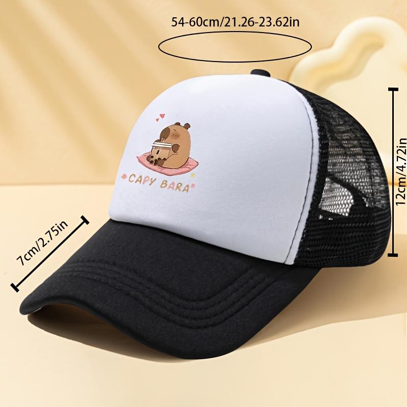 Capybara Drinking Boba Tea Print Trucker Hat Breathable Mesh Baseball Cap for Outdoor Casual Travel