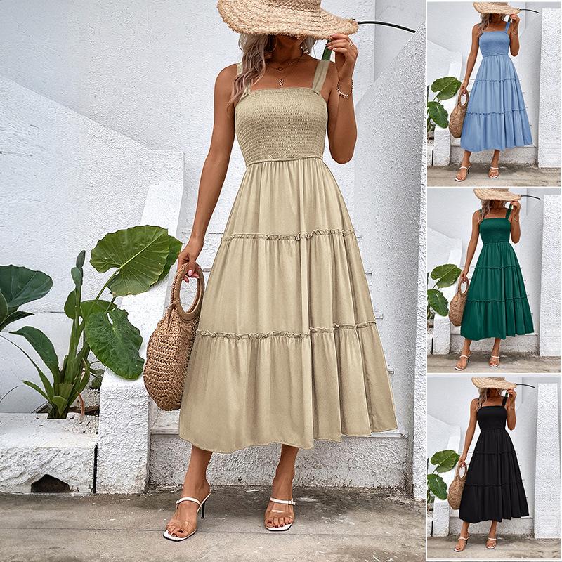 Amazon Foreign Trade Splicing Skirt Summer Cross-border Women's Clothing Europe and the United States Popular To Win Suspender Sleeveless Dress