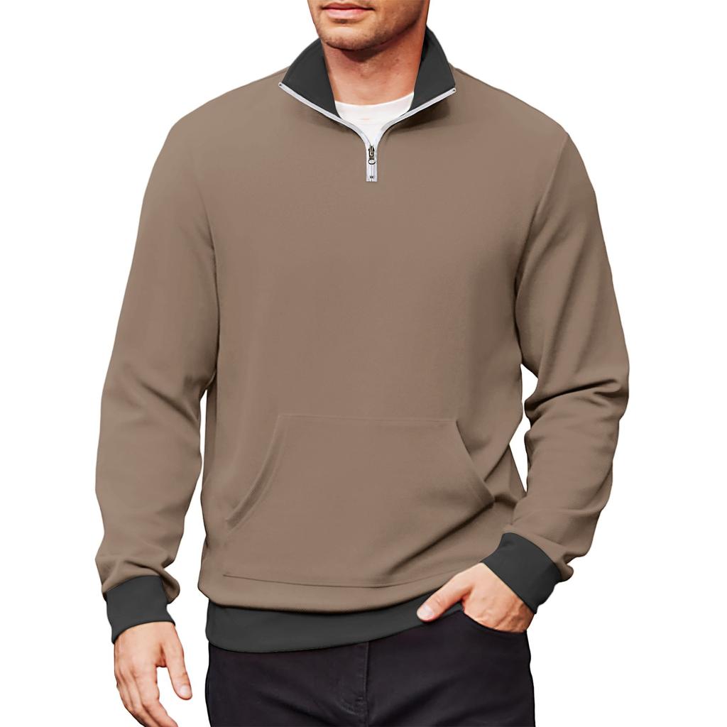 Men's Casual Long-Sleeved Collared Quarter-Zip Sweatshirt
