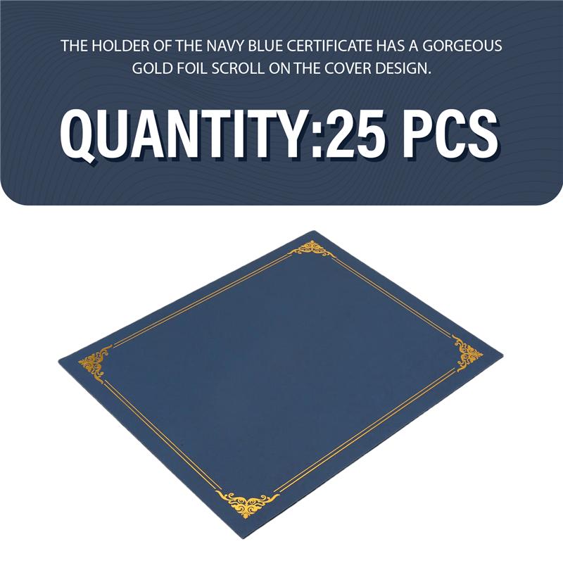 Good-25 Piece Certificate Holders, Diploma Holders Certificate Covers With Gold Foil Border Blue For Letter Size 8.5X11 Inch