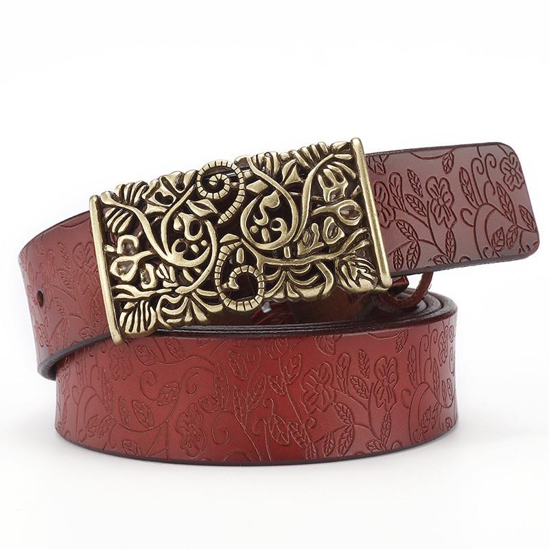 

Classic Genuine Leather Womens Belt With Smooth Alloy Buckle For Fashion And Office Wear коричневий