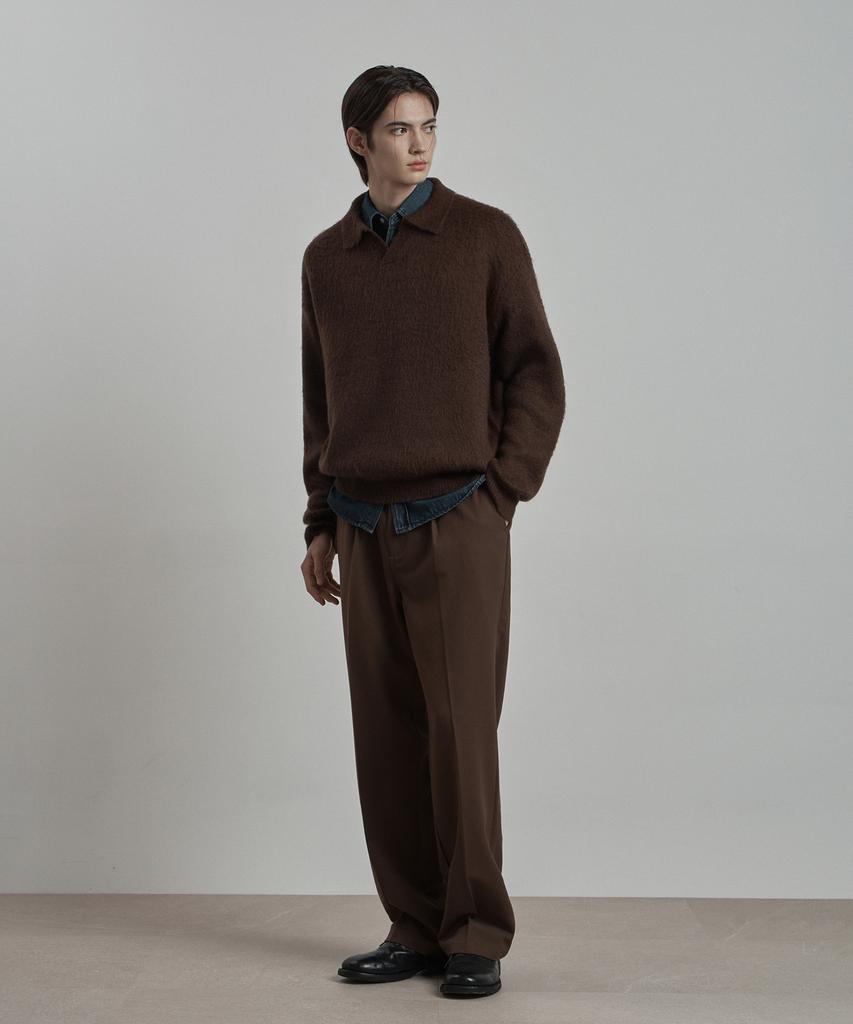 WORK ON BODY OFF Lanugo Semi-Overfit Brush Collar Knit [Brown]