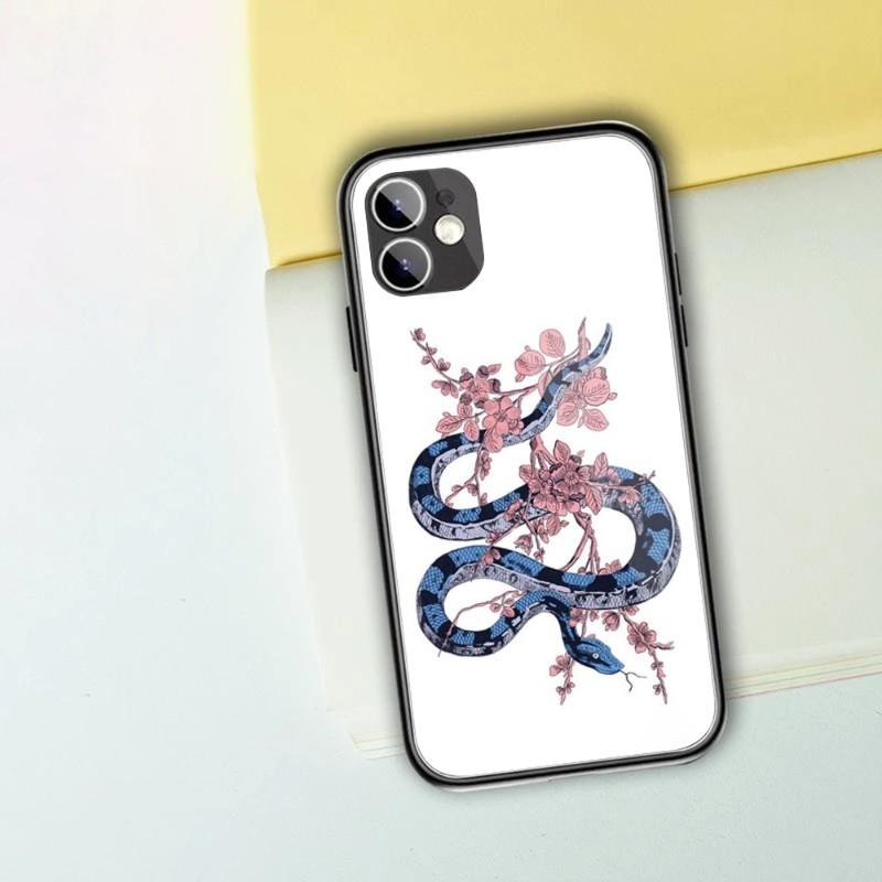 Snake And Flower Phone Case For IPhone 14 13 12 11 XS X 8 7 6 Plus Mini Pro Max SE 2022 Black PC TPU Glass Phone Cover