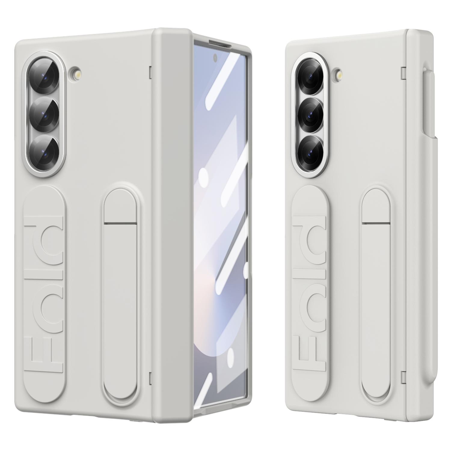 

Чехол для Samsung Galaxy Z Fold6 5G с подставкой и ремешком на запястье, ПК-накладка для телефона с пленкой из закаленного стекла White