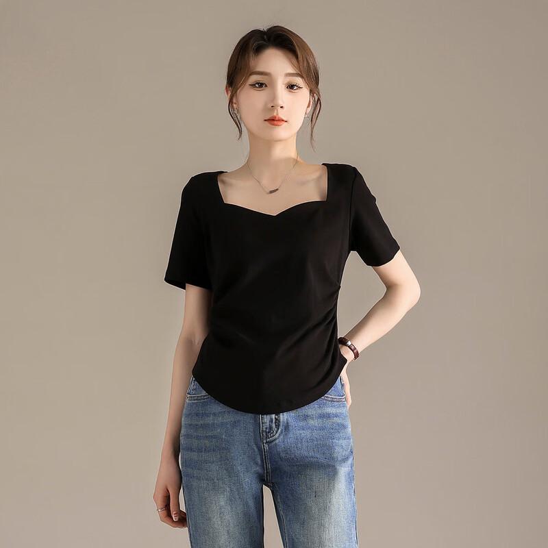 RAIN.CUN Women s American Style Pleated Short Sleeve T-shirt XL