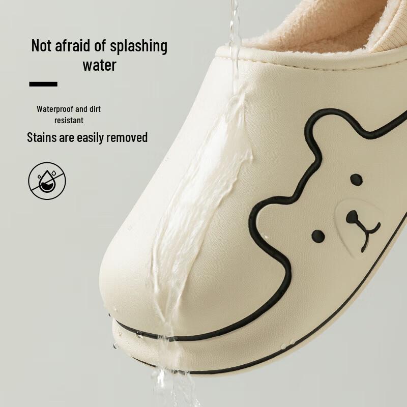 Cartoon Anti-Slip Waterproof Slippers for Women & Men, Plus Velvet, Thick Sole, Indoor Cotton Shoes for Autumn/Winter - Warm, Heel Cover Included