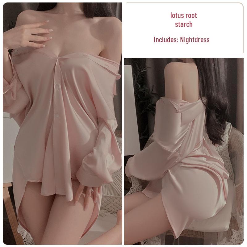 

Gorgeous Satin Deep V-Neck Boyfriend Style Cardigan Shirt Nightdress - Plus Size Large