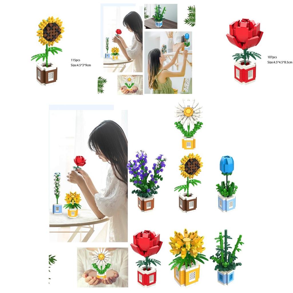 Rose Sunflower Daisy Building Blocks Model Toy Kids Gift – Decorate Surprise