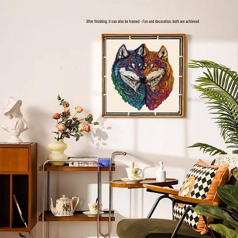 HOOLOOG Wolf Puzzle: Interlocking Wooden Toy & Decorative Painting