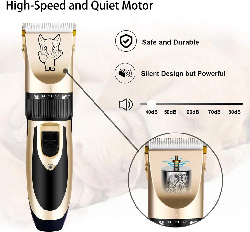 Dog Grooming Kit Clippers, Low Noise, Electric Quiet, Rechargeable, Cordless, Pet Hair Thick Coats Clippers Trimmers Set