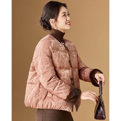 Women's New Chinese Style Jacquard Padded Winter Jacket with Bow Buttons