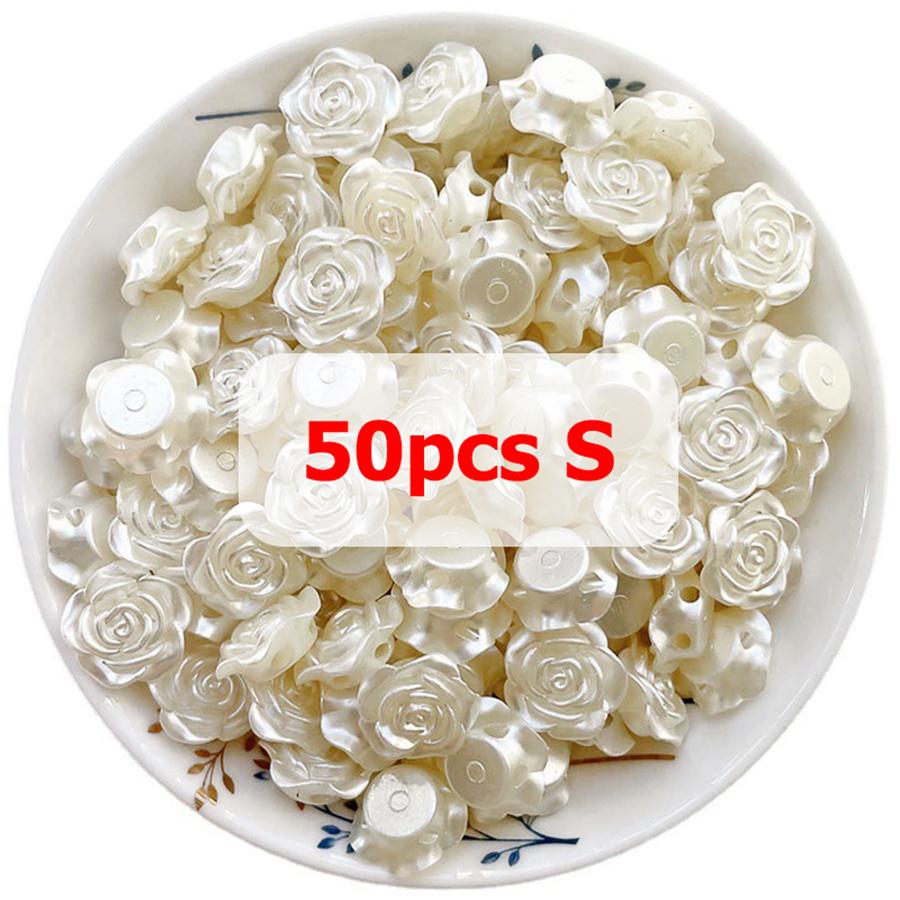 

50PCS 14-18mm White Rose Pearl Buttons Pre-Drilled Hole Simple Elegant Versatile Decor Accessories DIY Clothing Craft Projects