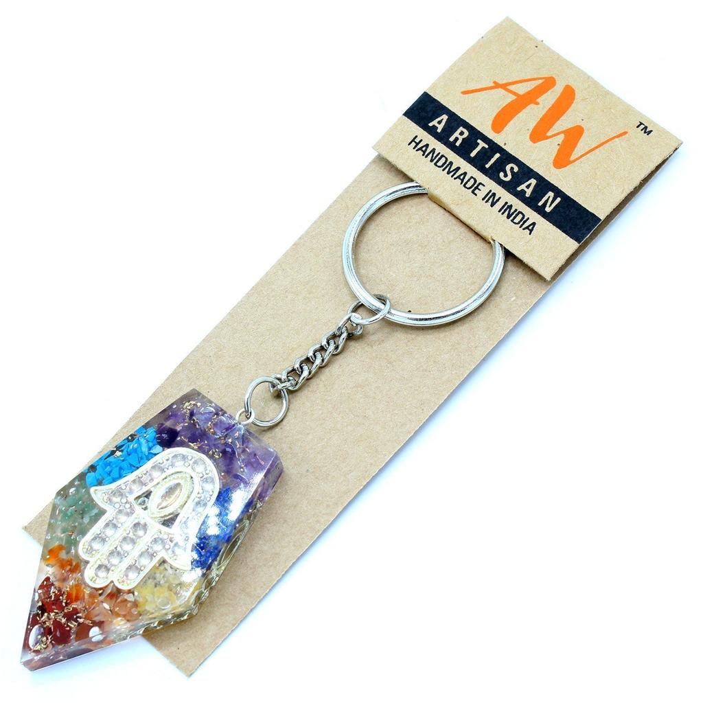 Orgonite Keychain Gemstone Chakra Hamsa