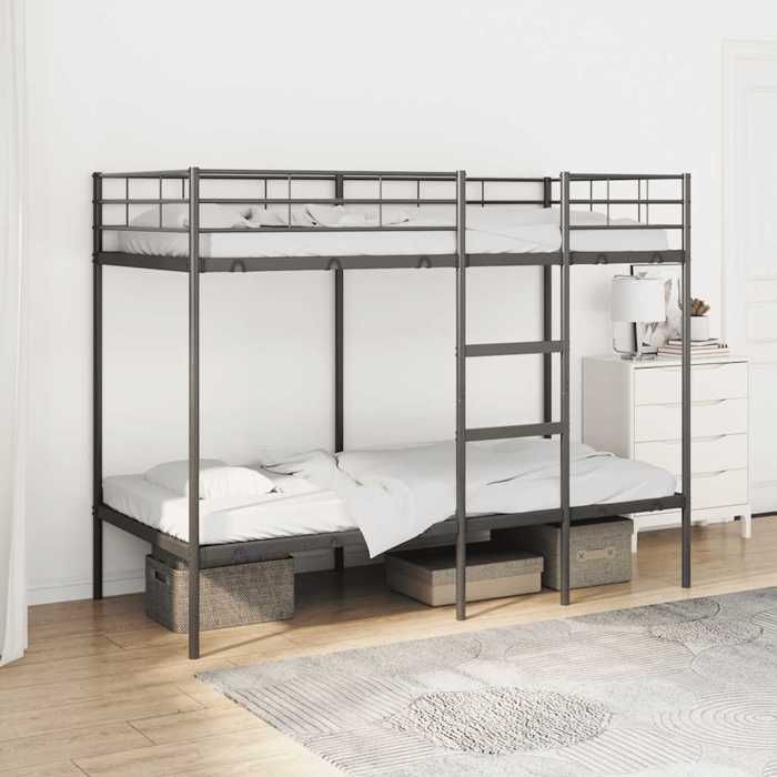 VidaXL Lit superposé sans matelas noir 90x200 cm acier, cadre de lit, sommier, meuble de chambre, lit mezzanine, cadre de 42000322