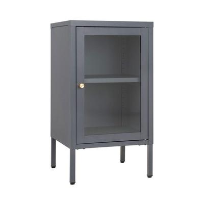 Small Sideboard with 1 Door, 38x35x70 Cm, In Glass and Gray Metal
