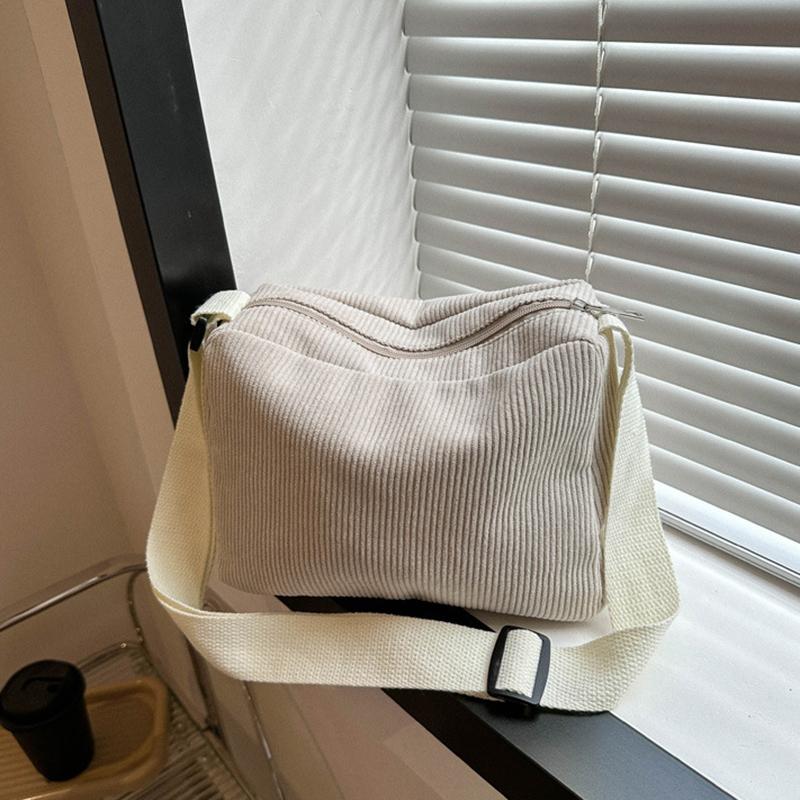 Solid Color Corduroy Shoulder Bag All-match Zipper Handbag Versatile Carry On Crossbody Bag