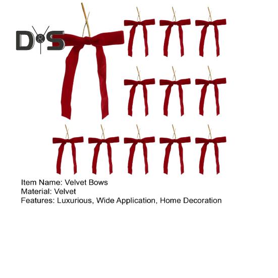 12 funde de catifea de Crăciun fundite de catifea cu panglică roșie cu cravate aurii pentru decorarea ghirlandei coroanei de pom de Crăciun