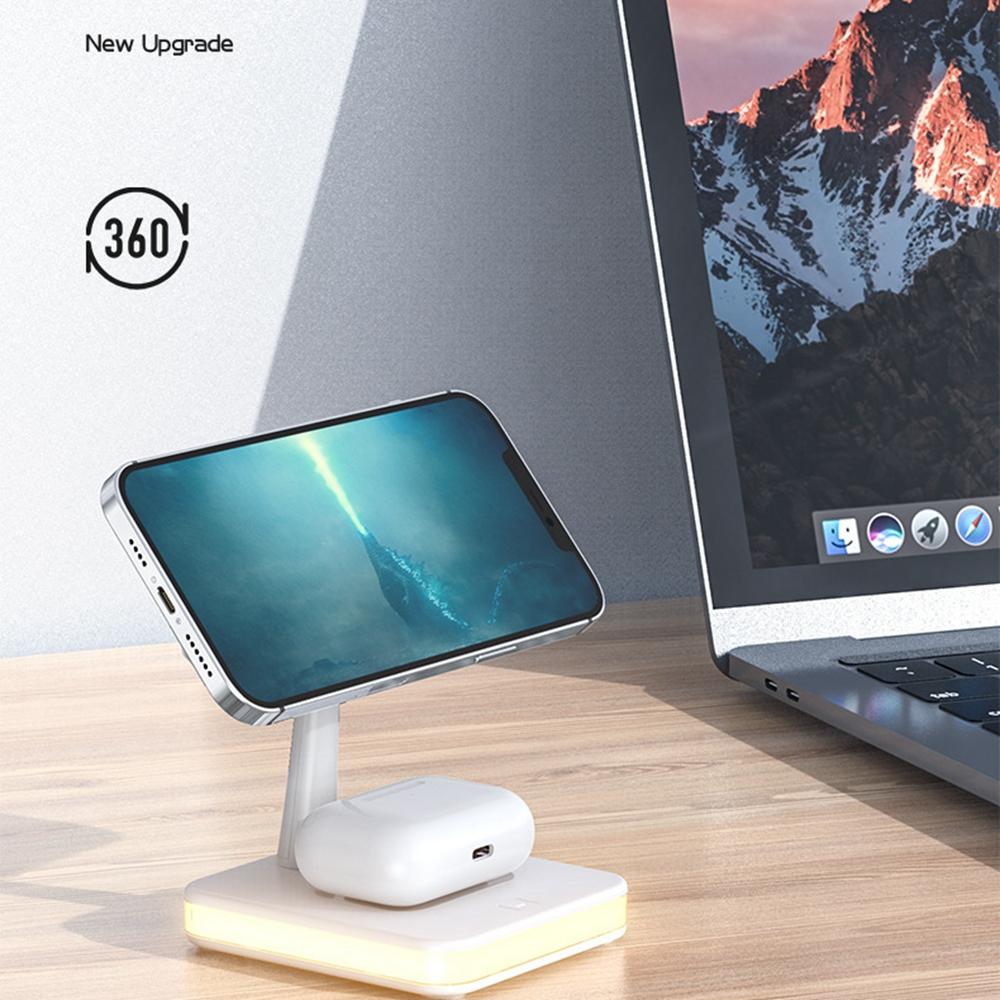 

База для зарядного устройства с ночником ABS+PC Многофункциональная беспроводная зарядка Беспроводное магнитное зарядное устройство