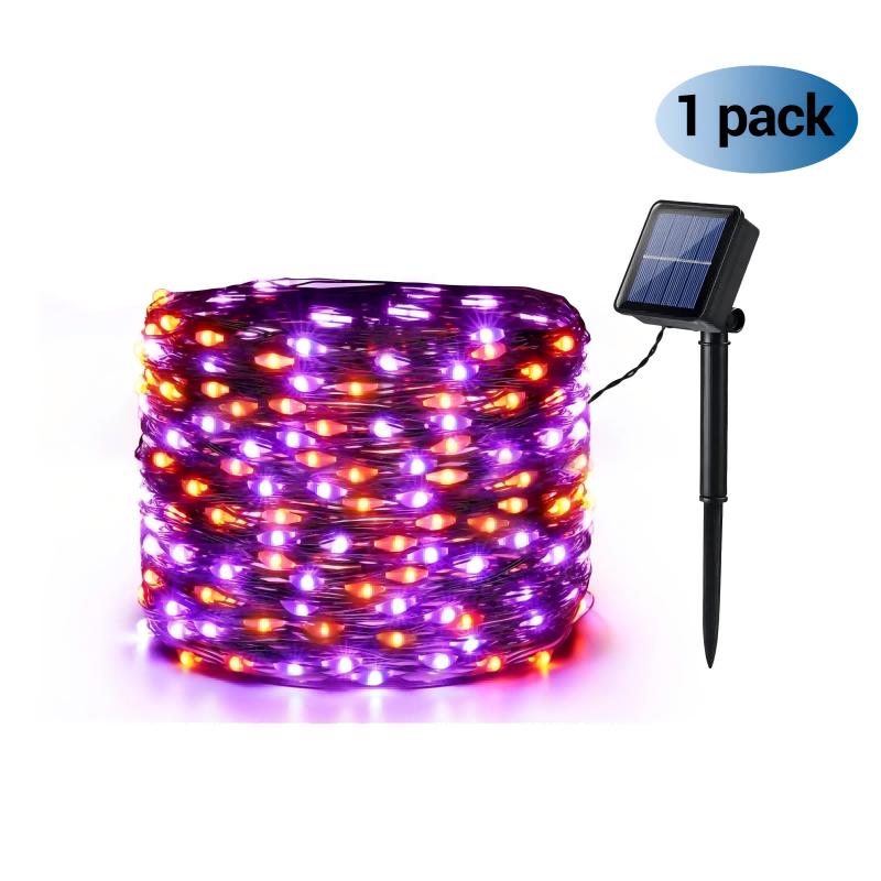 

1/2pc Solar String Lights 39.37 Feet Orange And Purple Halloween Lights DIY Decoration for Halloween Parties