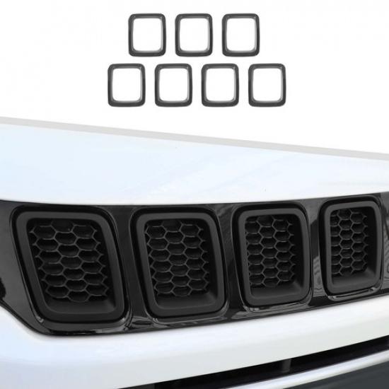 7x Front Grille Grill Cover Inserts Frame Trim for Jeep Compass 2017+ Matt Black