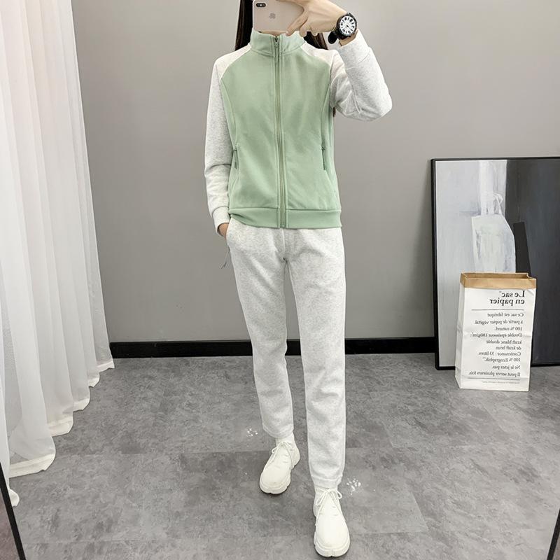 Conjunto de Roupa Esportiva Casual Emagrecedora Feminina de Primavera e Outono, Conjunto de Duas Peças de Moletom Cardigã Slim Fit com Gola Alta