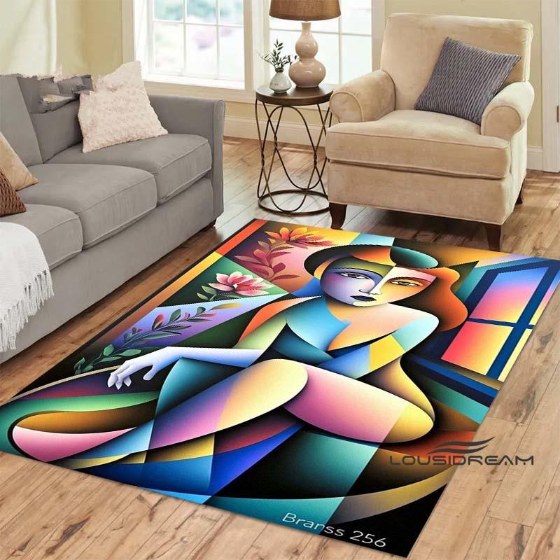 Customizable Picasso Style Painting Printed Carpet Fashion Non-slip Floor Mat Outdoor Door Mat Play Mat Birthday Gift